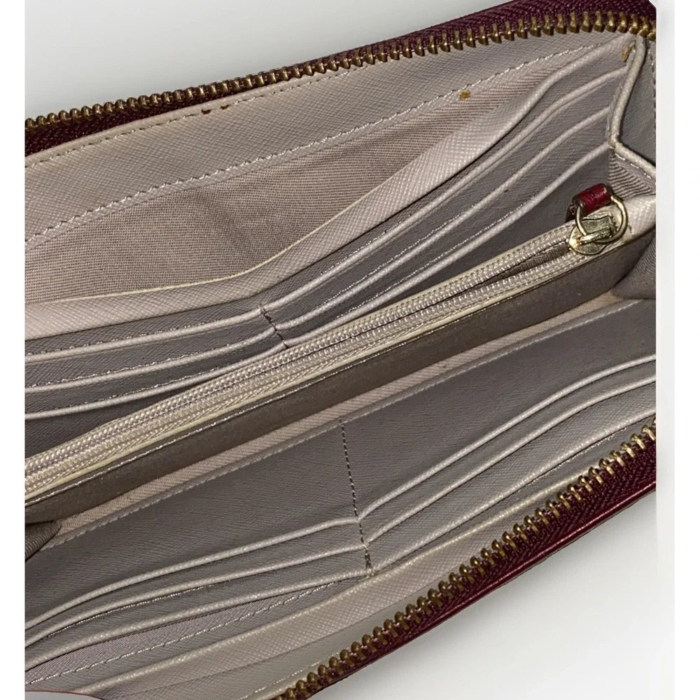 Fossil Tara Wine Burgundy Red Clutch Zip Around Wallet